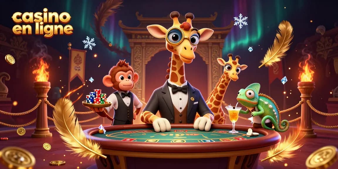 Jouer au casino en ligne avec une girafe haute en couleur et un valet singe.