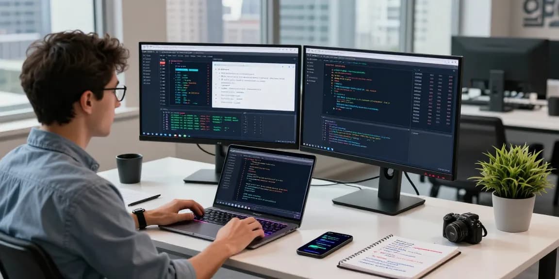 Dynamic workspace featuring Nasdaq index data feed API integration with a developer focused on financial tech.