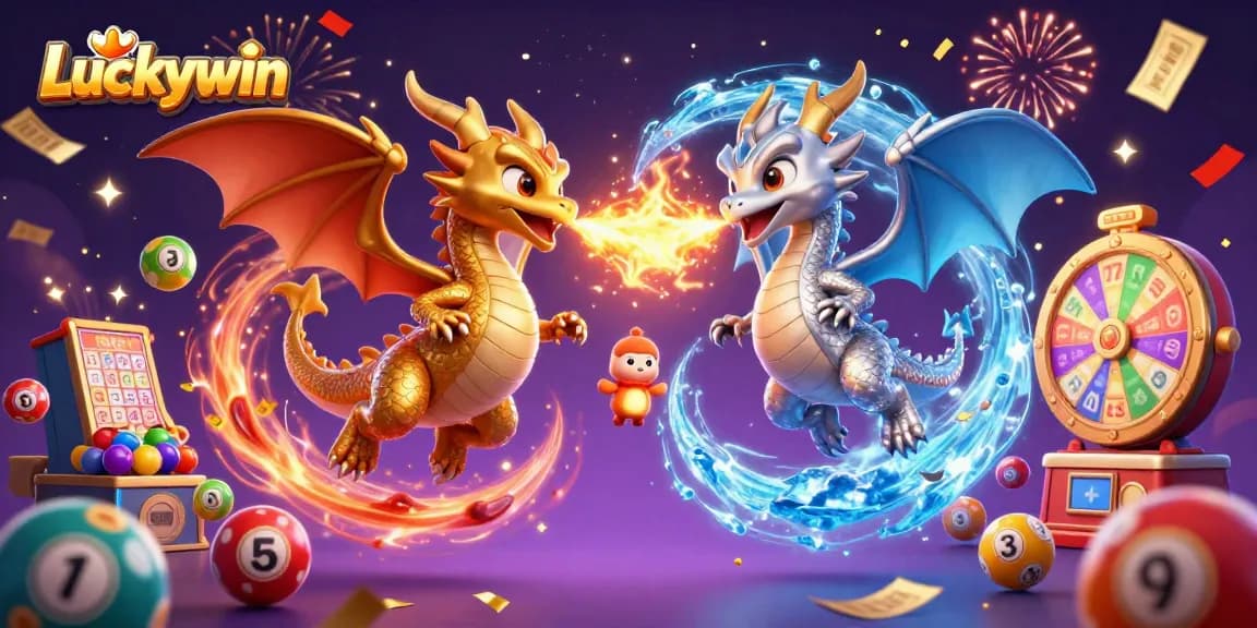 Engage in thrilling lottery experiences with Luckywin's vibrant game elements and dynamic 3D dragons.