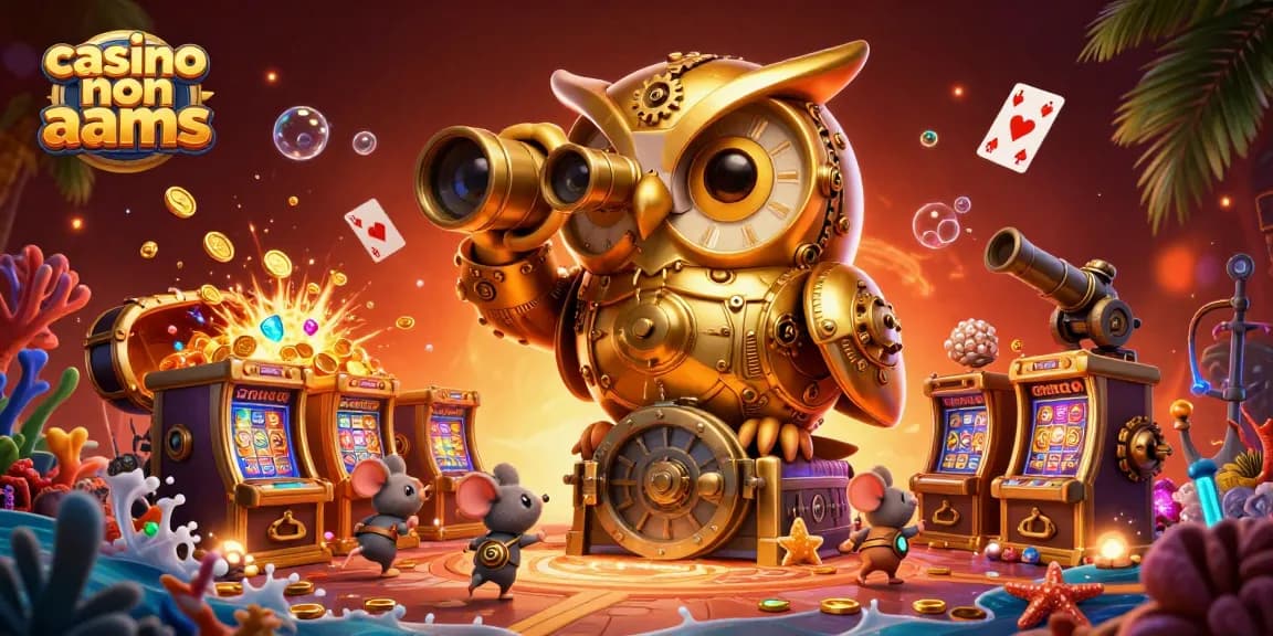 Gioca nei migliori casino non AAMS con macchine e giochi scintillanti in un'illustrazione vivace.