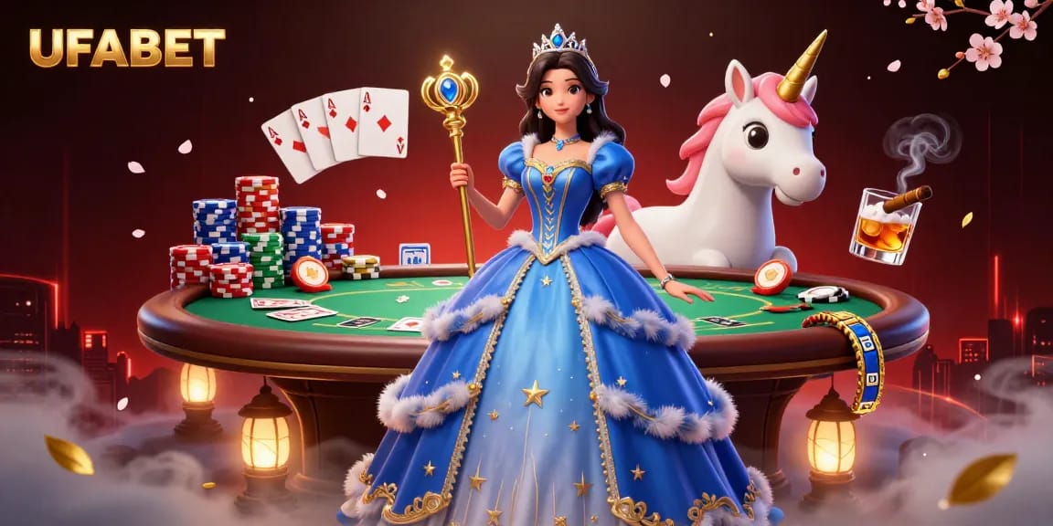 Experience thrilling gameplay at UFABET with a magical scene of poker and casino elements, showcasing vibrant colors and dynamic action.