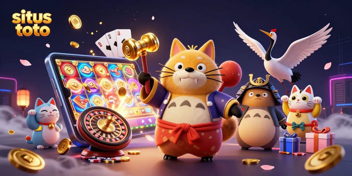 Engage in thrilling gameplay at situs toto with cheerful tanuki, samurai crane, and lucky maneki-neko