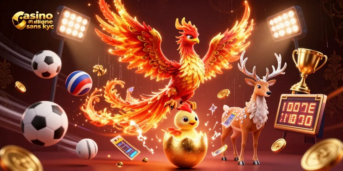 Jouez sur un casino en ligne sans KYC avec une image captivante, pleine d'énergie et de détails.