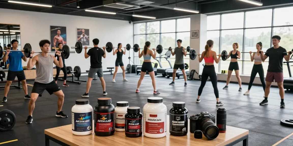 Astera Shop products showcased in a vibrant gym setting with fitness enthusiasts.