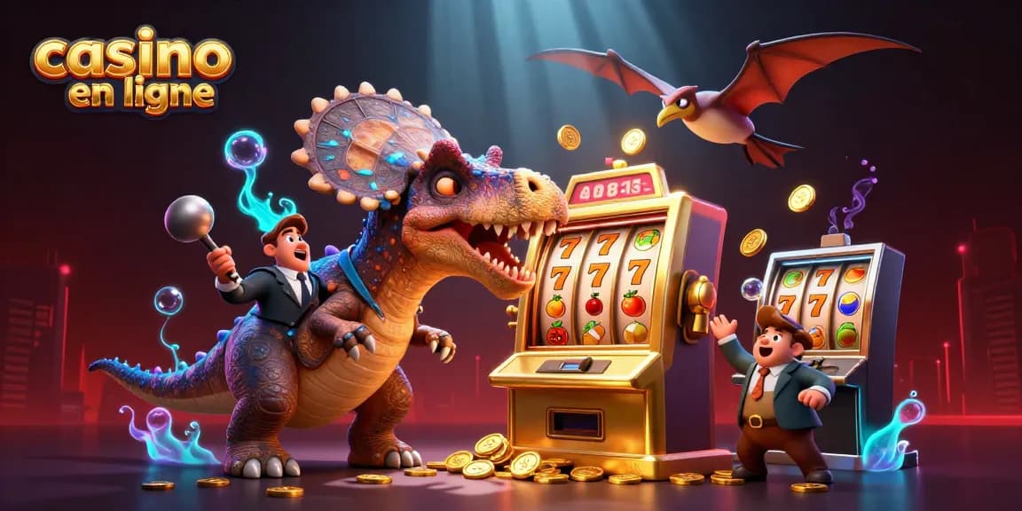 Une illustration dynamique casino en ligne avec un pachycephalosaurus et une machine à sous jackpot