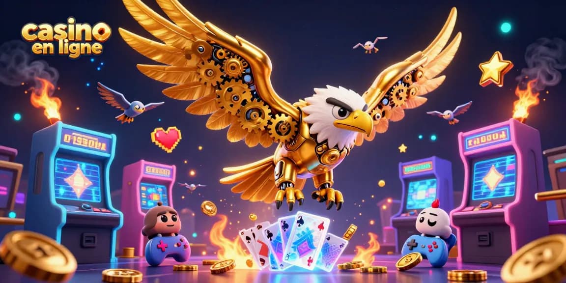 Jouez à des jeux captivants sur un casino en ligne, avec des animations de machines et de cartes vibrantes.
