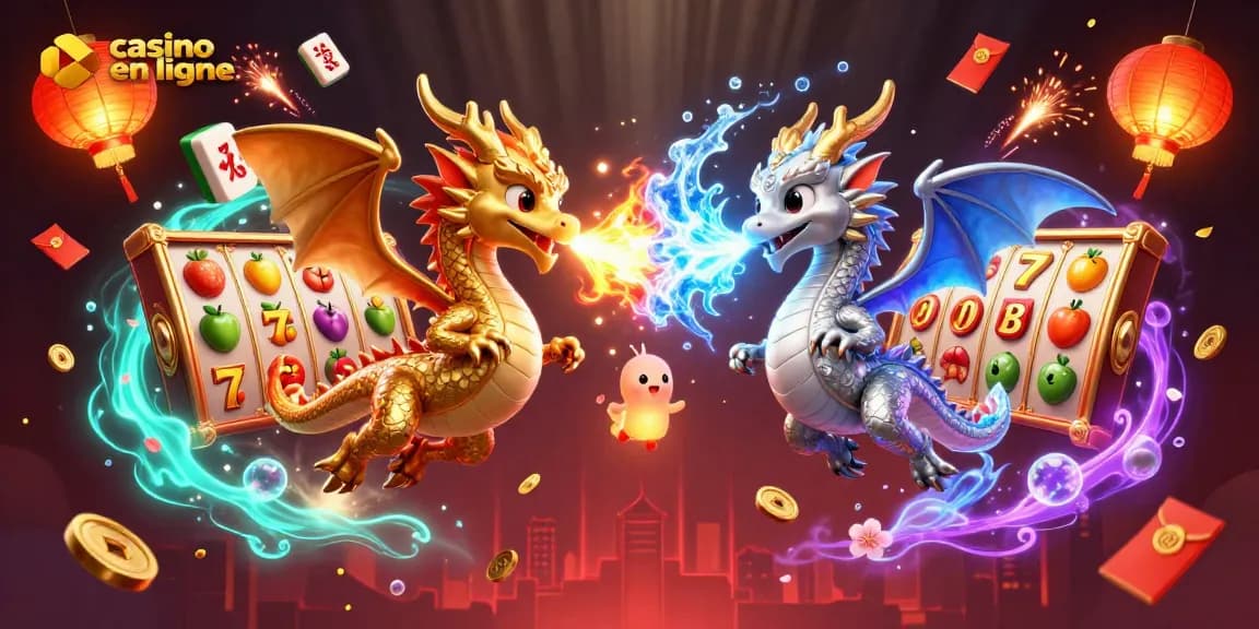 Découvrez des dragons enchantés au service du casino en ligne, entourés de symboles de fortune.
