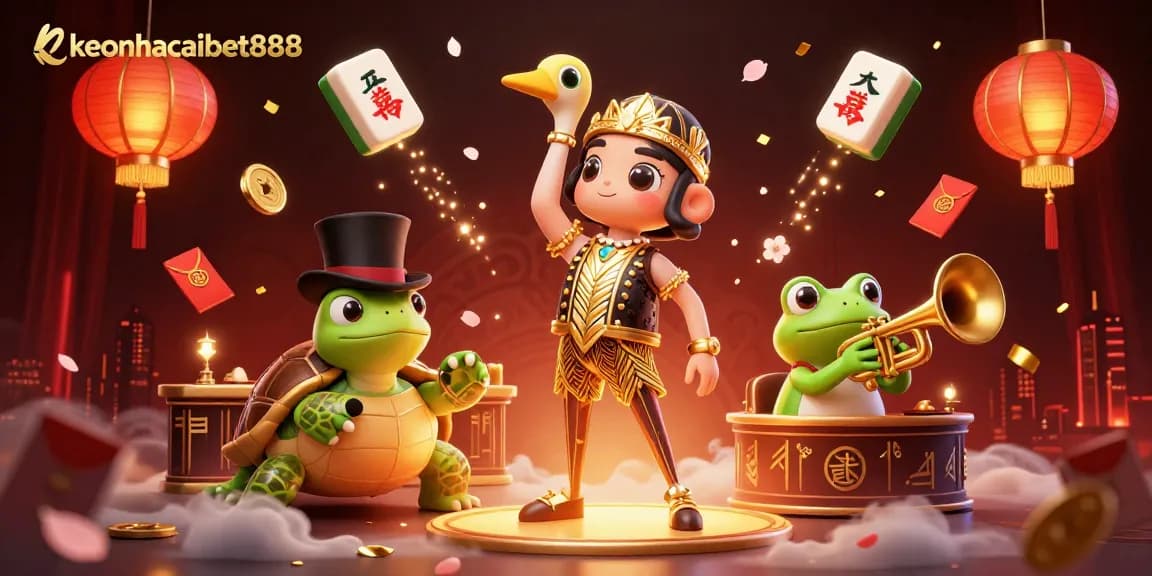 Engage with the excitement of keonhacaibet888 at a vibrant speakeasy featuring unique characters and casino elements.