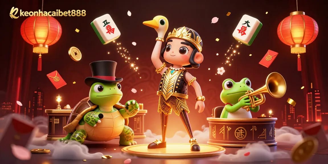 Engage with the excitement of keonhacaibet888 at a vibrant speakeasy featuring unique characters and casino elements.