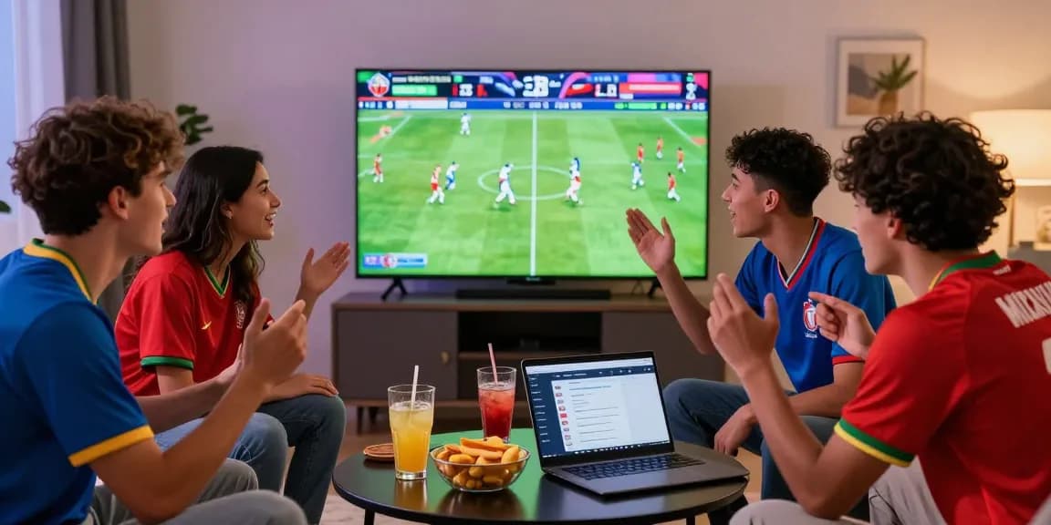 Gacor25 sports betting excitement during World Cup 2026 with friends in a lively living room.