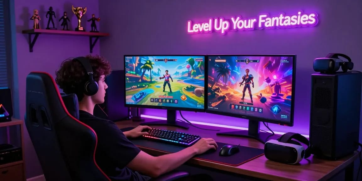Immerse in interactive porn games with captivating graphics in a cozy gaming setup.