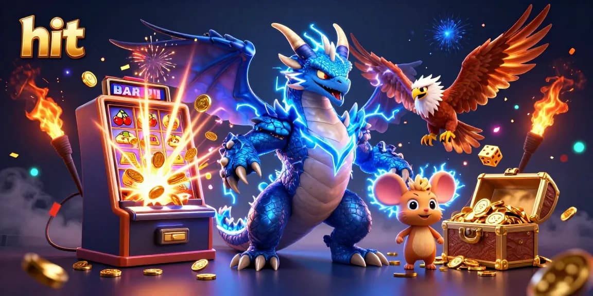 Win big at Hit Club with a vibrant 3D illustration showcasing explosive casino action and gaming excitement.