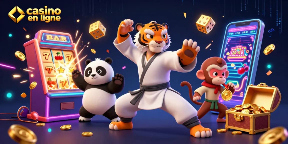 Jouer au casino en ligne avec des personnages animés dans une scène dynamique de jackpot.
