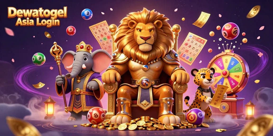 Dewatogel Asia Login showcases a thrilling lottery scene with vibrant characters and dynamic game elements.