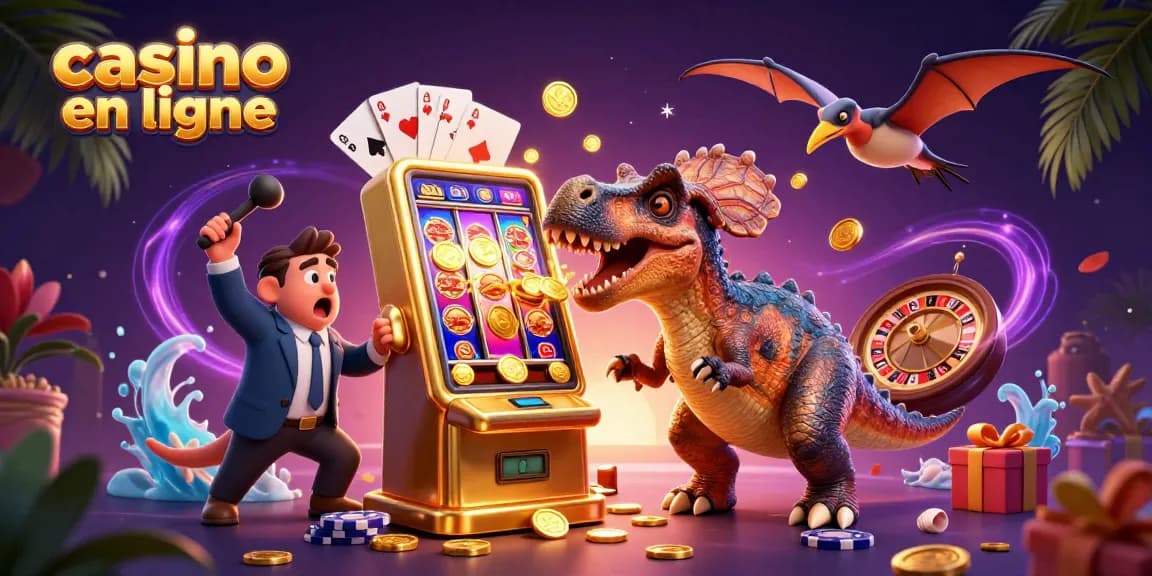Jeux captivants de casino en ligne avec une illustration 3D de dinosaures.