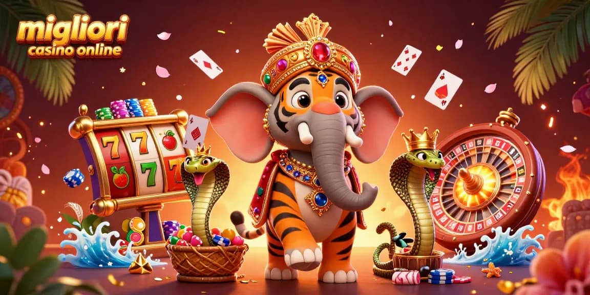 Scopri i migliori casinò online giocando con slot e poker da un maestoso elefante.