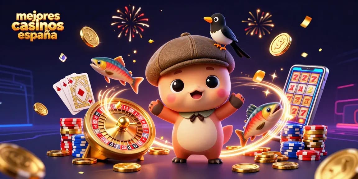 Imágenes de los mejores casinos España mostrando un cómic de Nessie con monedas doradas y efectos visuales