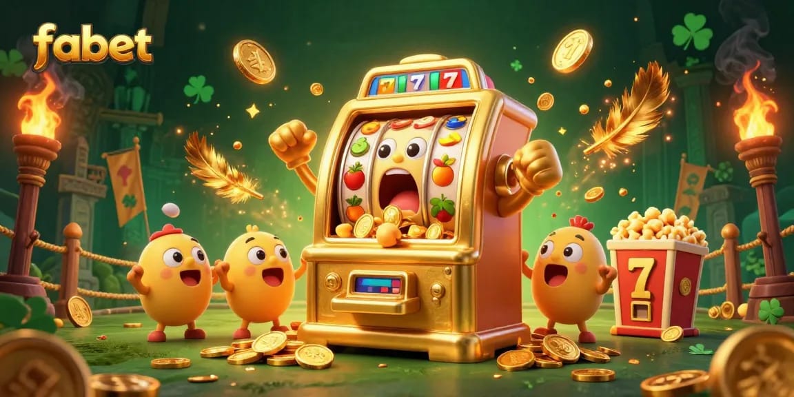 Spin the fabet golden slot machine jackpot as coins cascade down, creating a festive atmosphere.