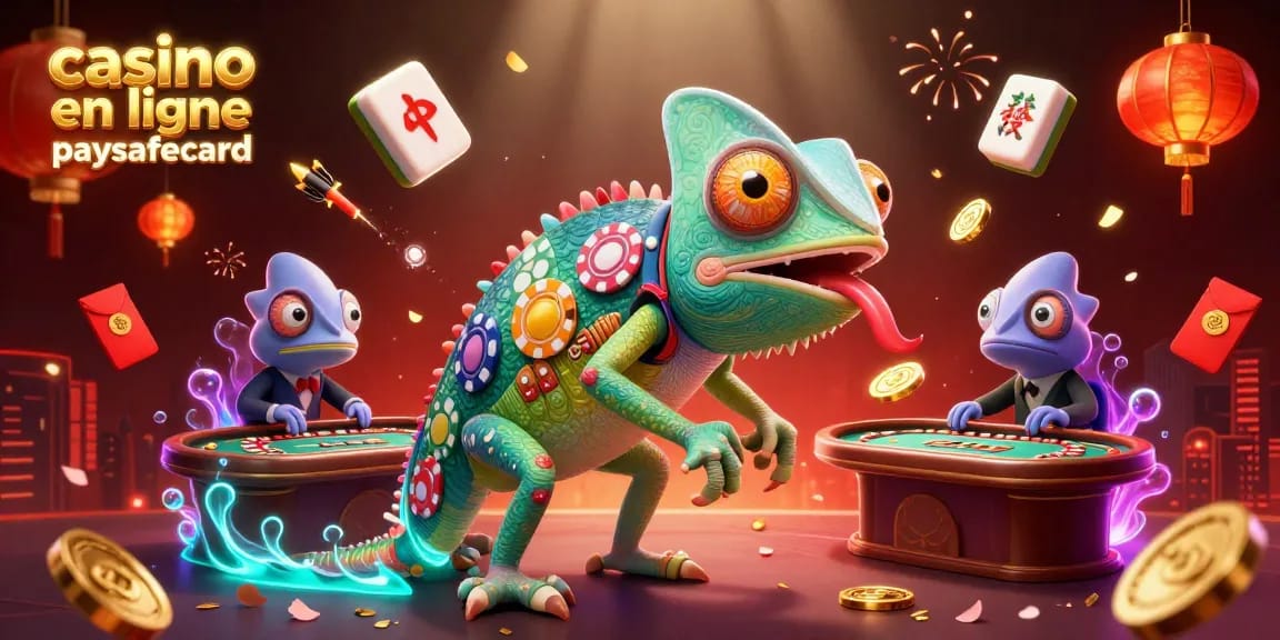 Jouez sur un casino en ligne paysafecard avec des cagnottes en or attrapées par un lézard coloré.
