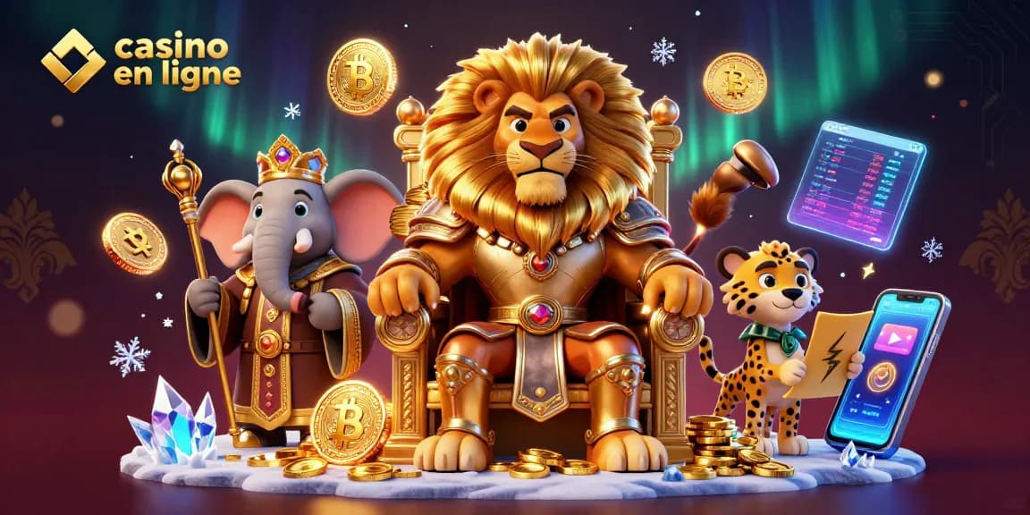 Participer à des jeux passionnants de casino en ligne avec des personnages de lion, éléphant et guépard.