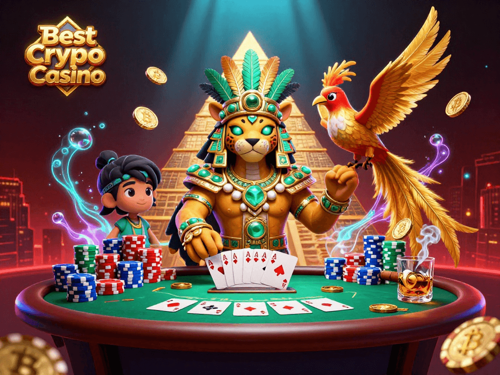 Experience thrilling gameplay at the Best Crypto Casino, featuring vibrant Mayan themes with abundant poker elements.