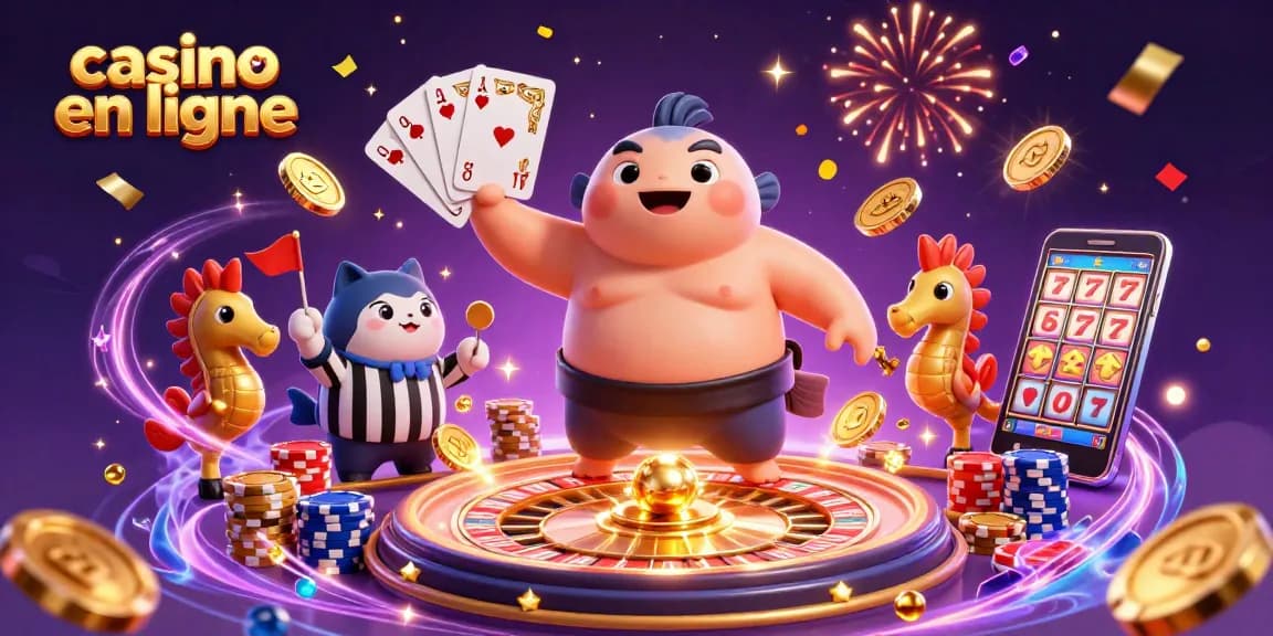 Illustration dynamique de casino en ligne avec un fugu et un juge poisson chat.