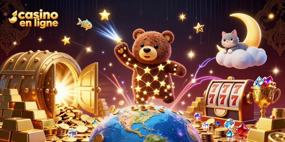 Profitez des jeux au casino en ligne avec une illustration colorée mettant en avant des éléments de jeux.