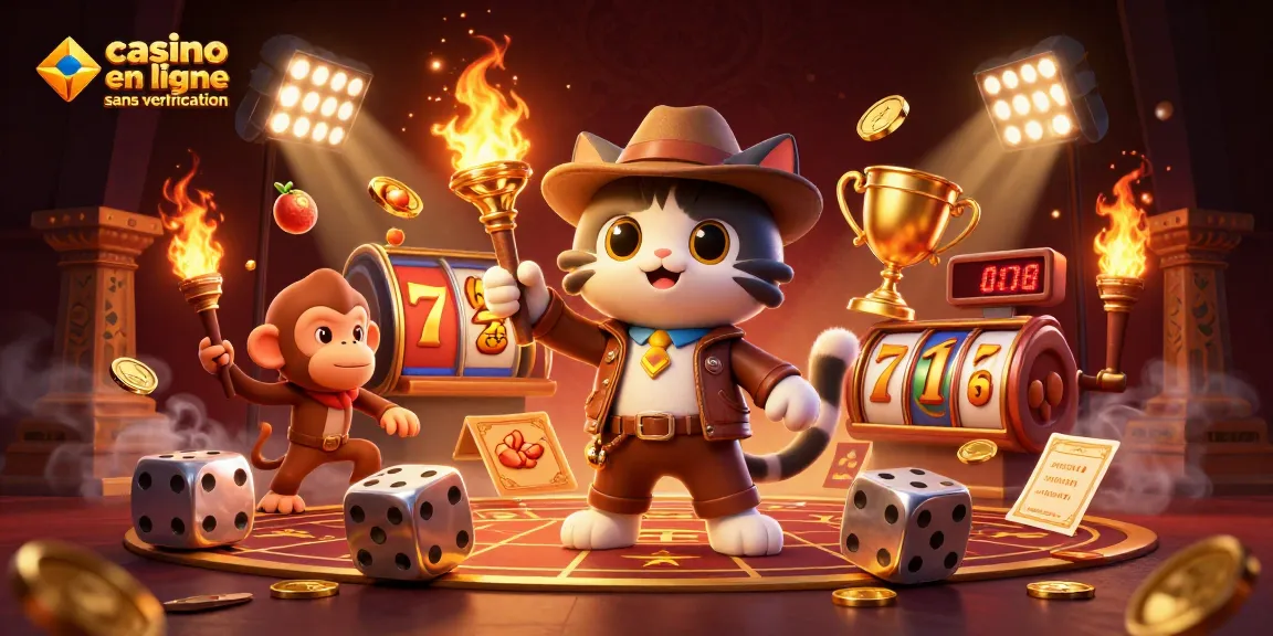 Jouer au casino en ligne sans vérification avec un chat archéologue et ses découvertes dorées.