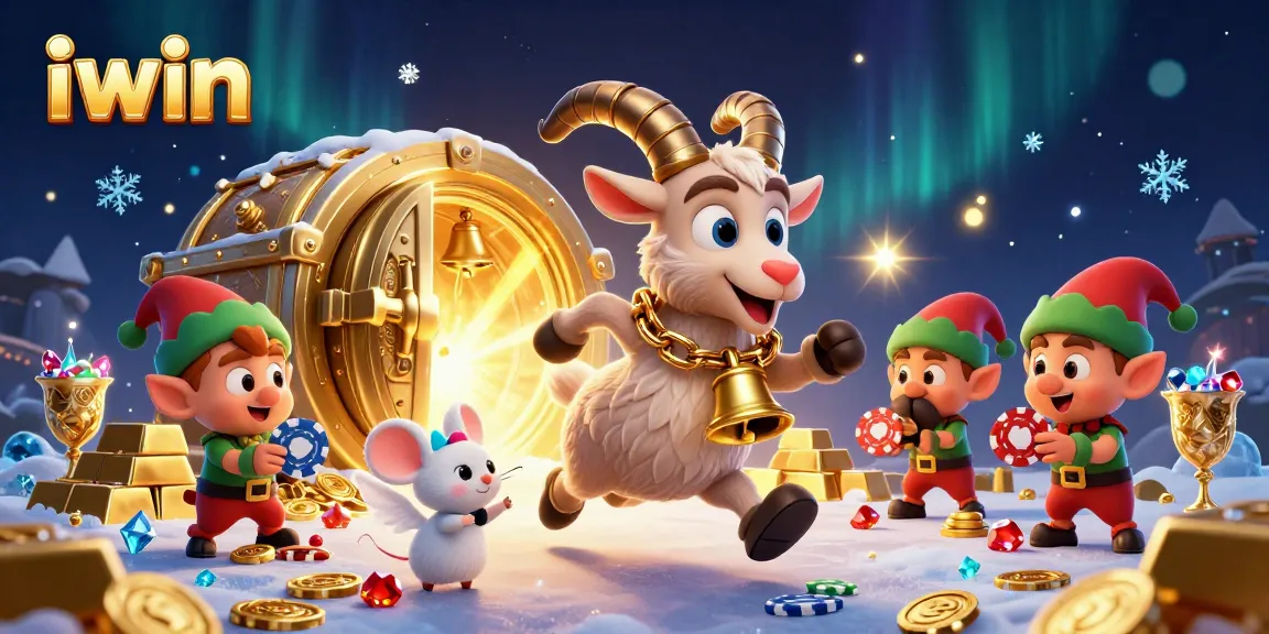 Join the festive iwin casino adventure featuring a Krampus goat, angel mouse, and gremlins in chaos.