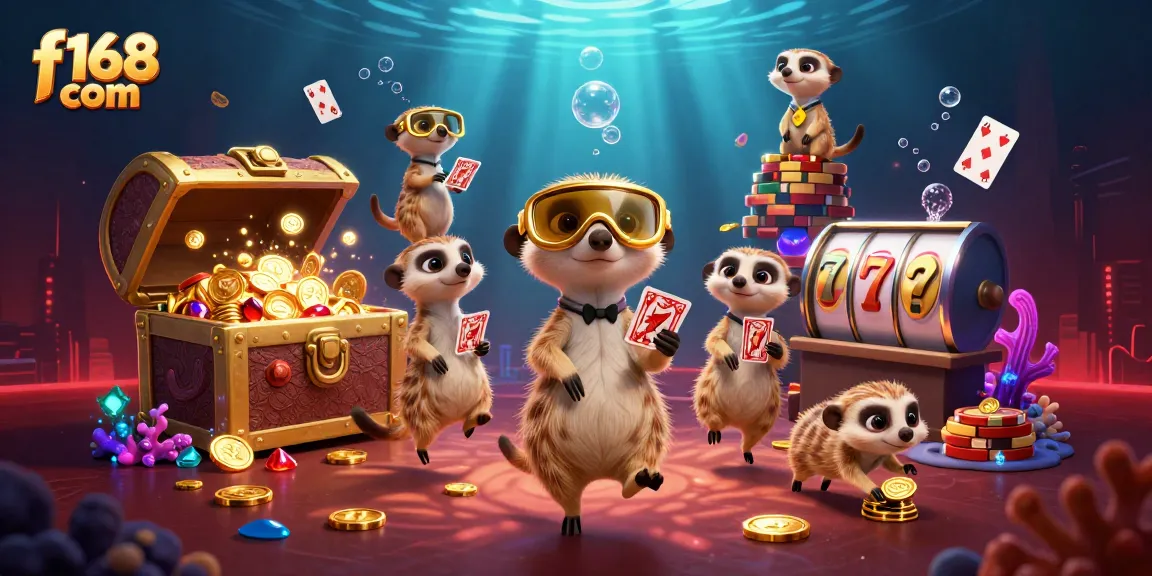 Experience the excitement at f168 com with meerkats managing a vibrant casino scene.