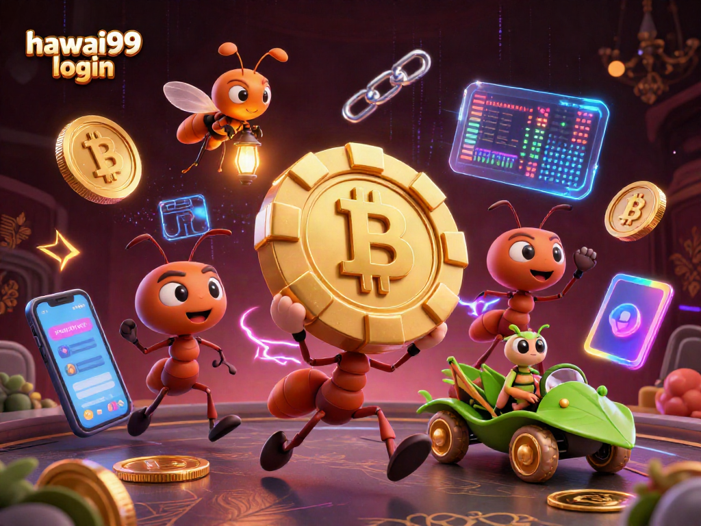 Join the heist with the hawai99 login team of ants and crypto symbols enriching the scene.
