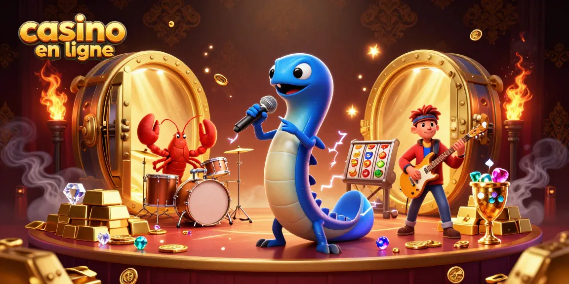 Animation captivante des personnages dans un casino en ligne, avec un groupe musical sous-marin.