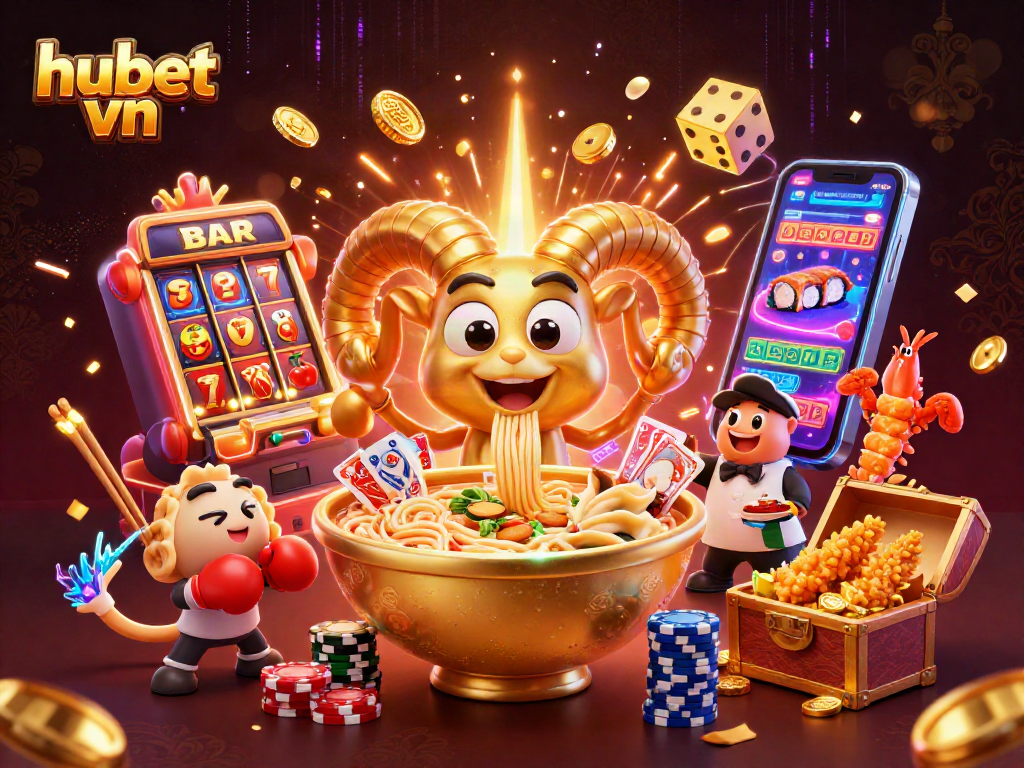 Experience the excitement of hubet vn with a dynamic casino scene filled with vibrant characters and games.