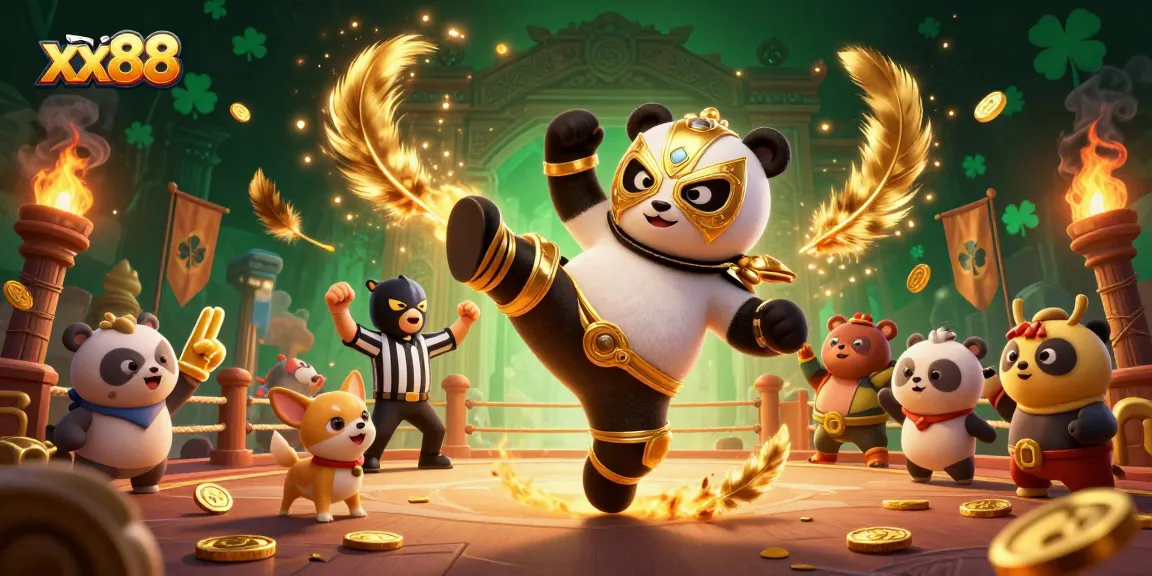Experience thrilling gameplay at xx88 with a panda wrestler and energetic spectators in vibrant 3D.