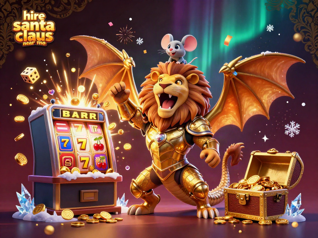 Engage in festive fun by hiring Santa Claus near me with a dynamic casino theme and exciting visuals.