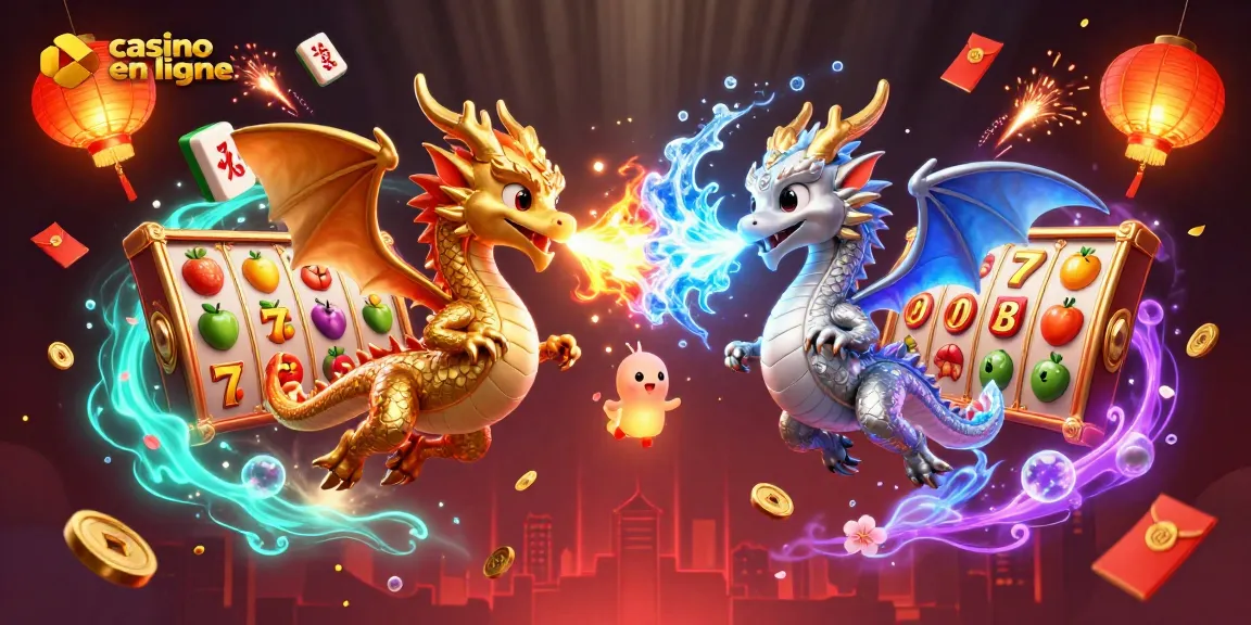 Découvrez des dragons enchantés au service du casino en ligne, entourés de symboles de fortune.