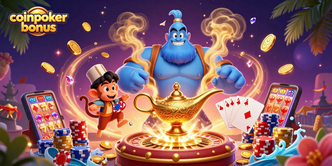 Profitez du coinpoker bonus avec une illustration vibrante de jeux de casino animés.