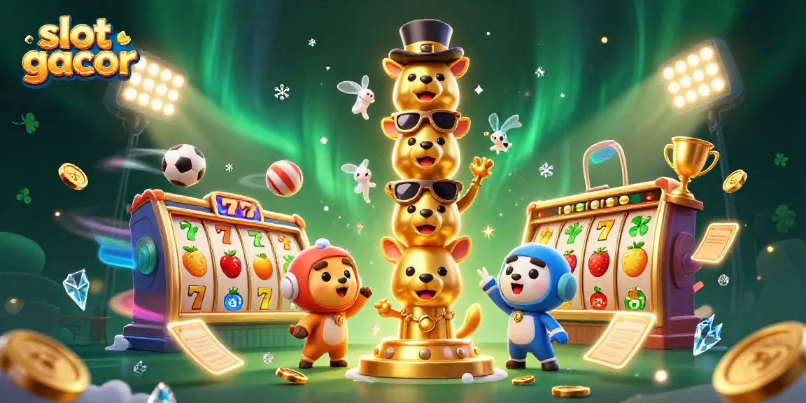 Win big with slot gacor in this vibrant 3D casino illustration, featuring lively characters and game elements.