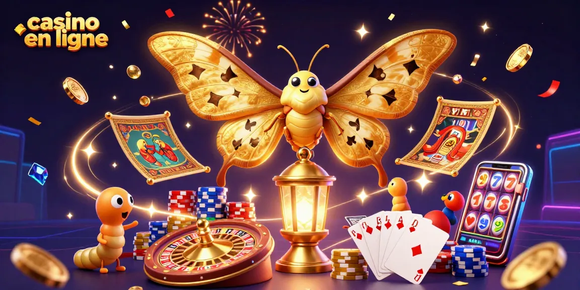 Plongez dans l'univers des jeux de casino en ligne avec un papillon majestueux au centre.