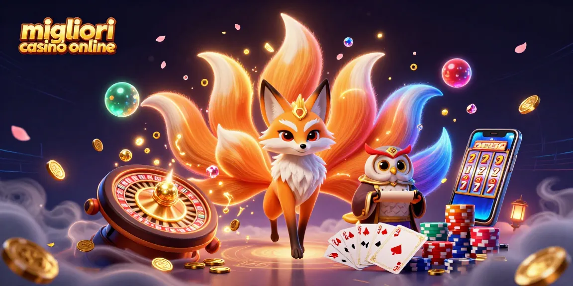 Scopri i migliori casinò online con una vivace illustrazione 3D ricca di dettagli, caratteri e elementi di gioco.