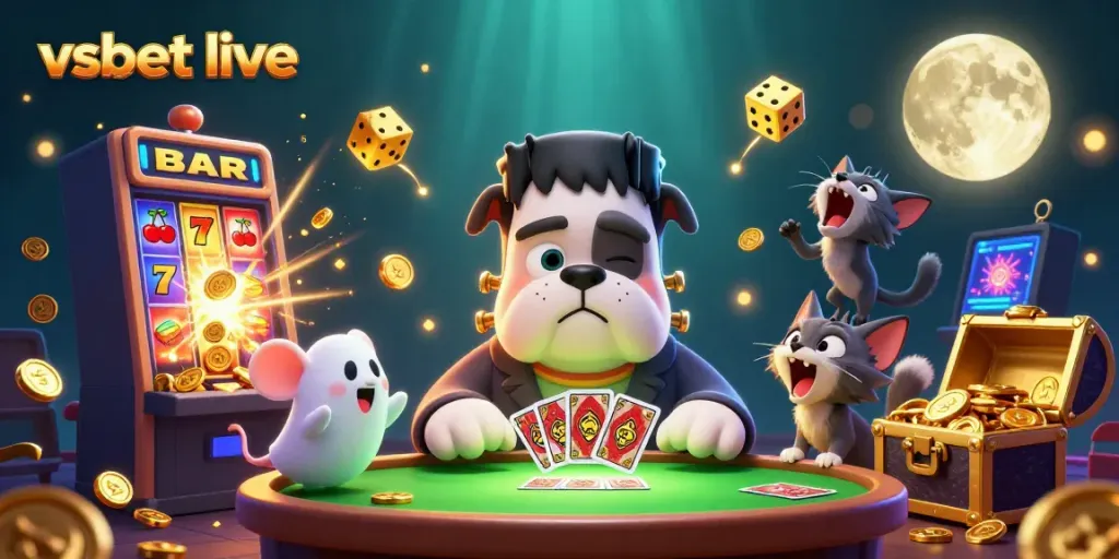 Experience the excitement of vsbet live with a vibrant 3D casino illustration showcasing thrilling gaming elements.