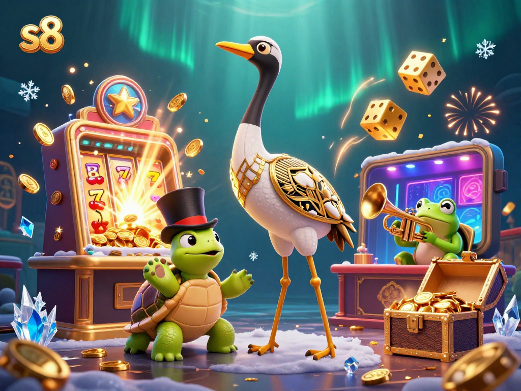 Experience thrilling s8 jackpots with vibrant casino scene featuring characters and explosive game elements.