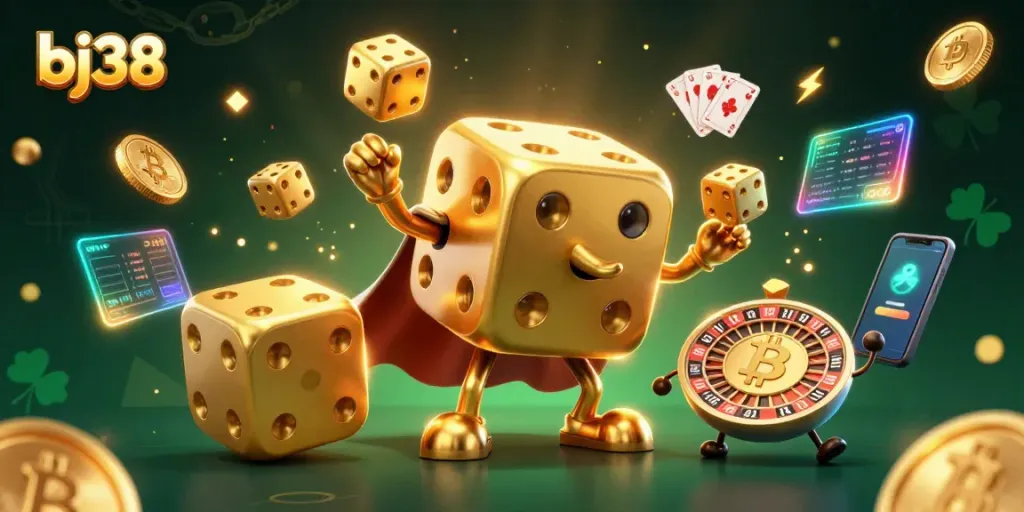 Experience thrilling bets with the bj38 golden dice golem amid vibrant casino elements.