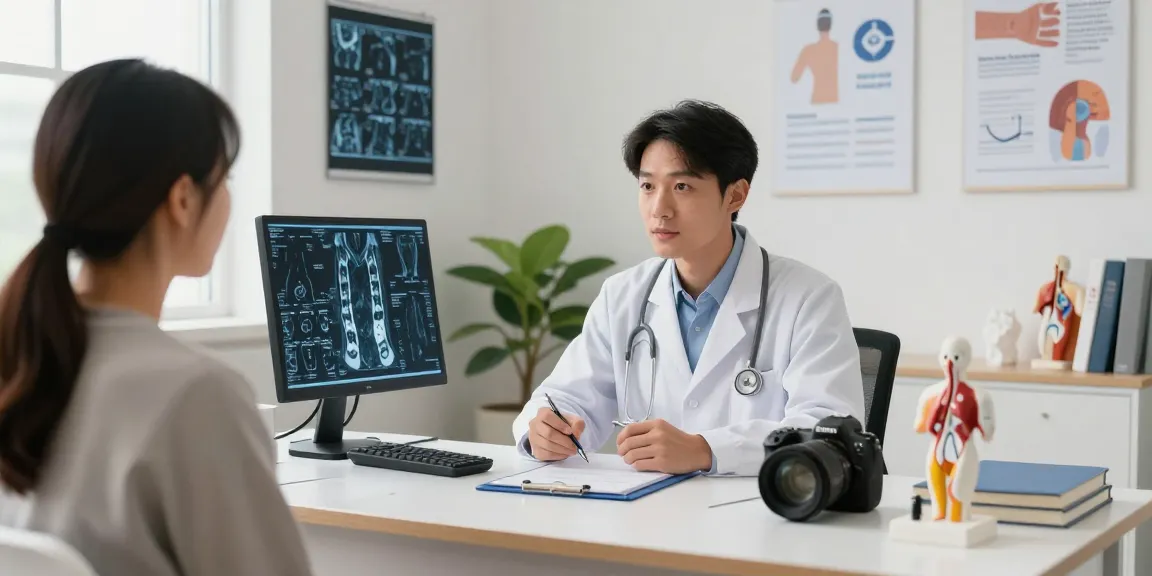 Boyun fıtığı ameliyatı discussed in a modern medical consultation setting with doctor and patient.