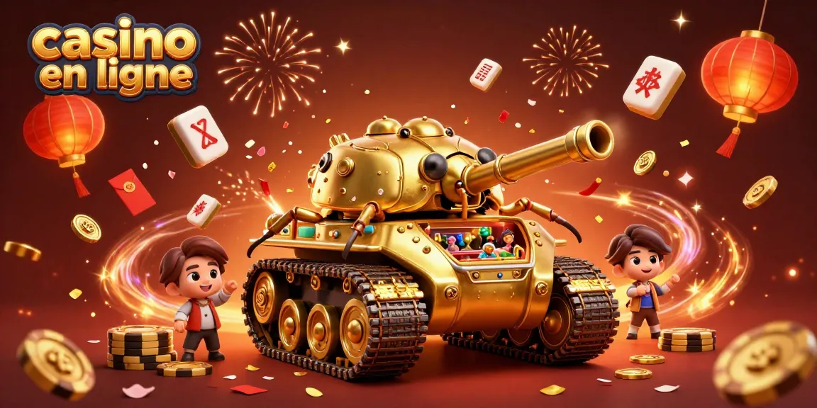 Casino en ligne : un tank doré avec un casino miniature et des décorations festives