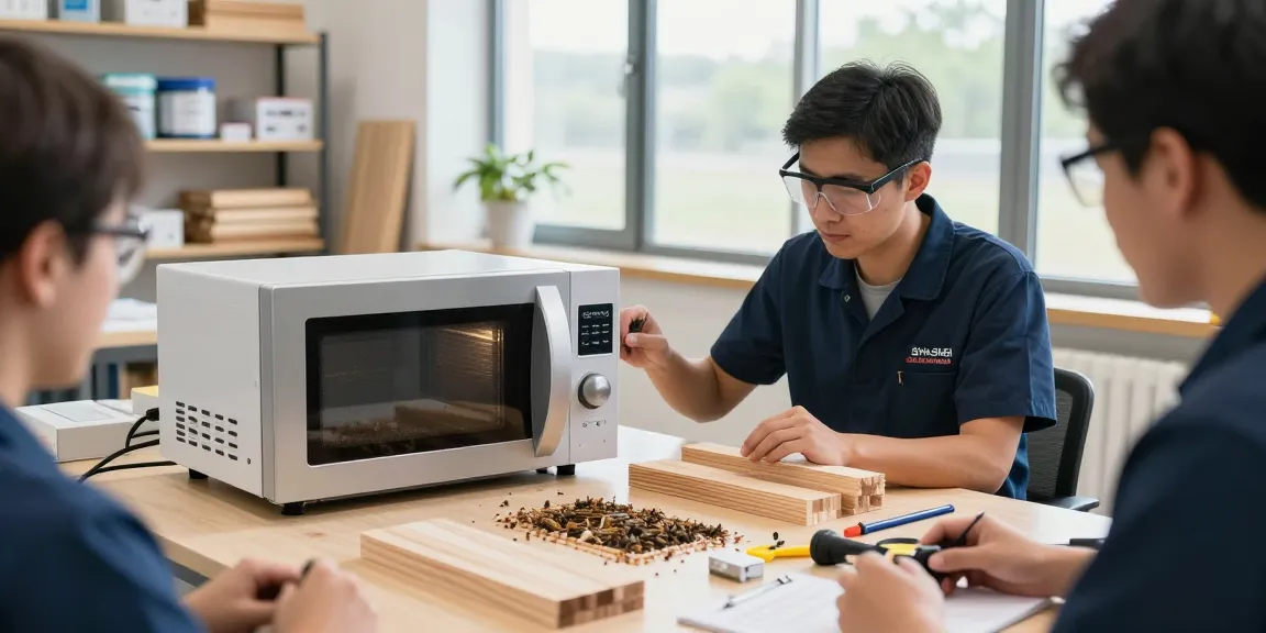 Shashel technician demonstrating microwave woodworm elimination technology in a professional workshop setting