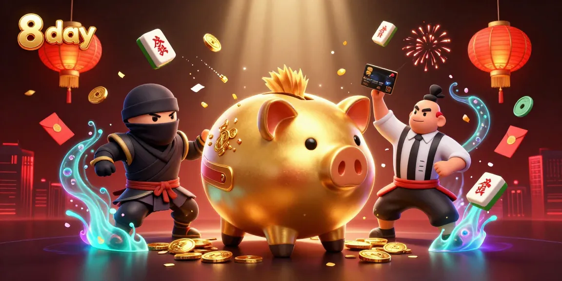 Engage in the thrill of 8 day gaming with vibrant characters and dazzling elements in a 3D illustration.