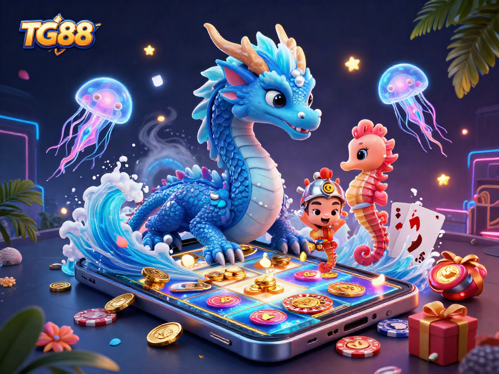 Experience thrilling jackpot wins with TG88 in a vibrant casino scene featuring magical creatures.