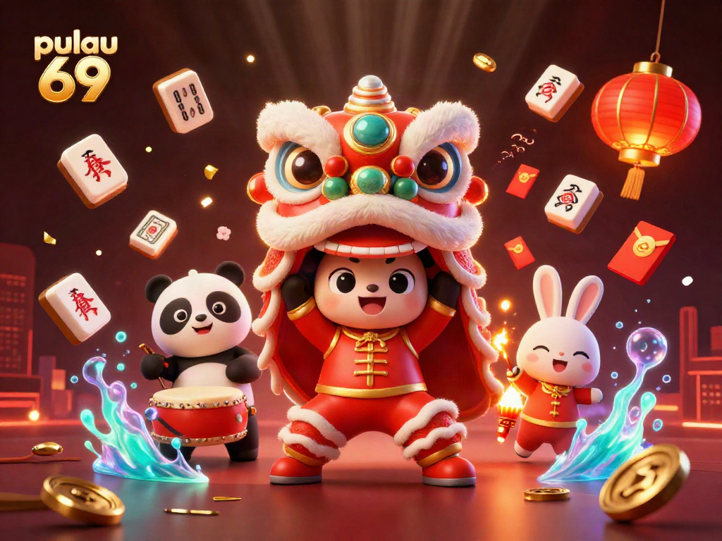 Play pulau 69 with vibrant casino action featuring lion dance and festive decorations.