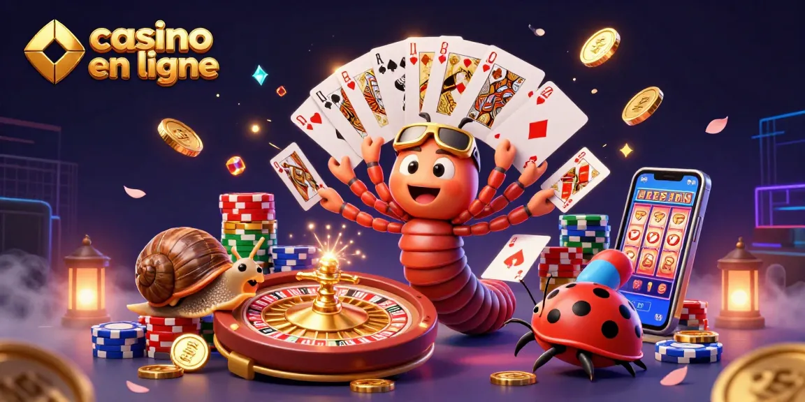 Casino en ligne: Millipède dealer et joueurs excités au milieu d'une scène de jeu dynamique